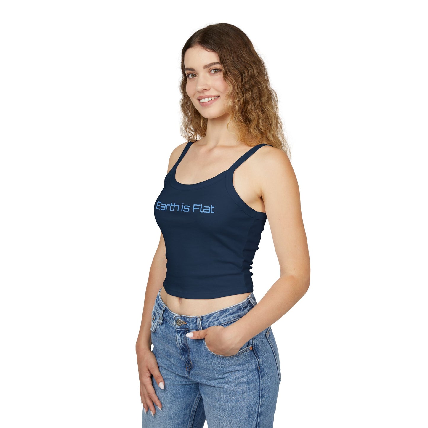 Trendy Women's Spaghetti Strap Tank Top - 'Earth is Flat' Graphic Design