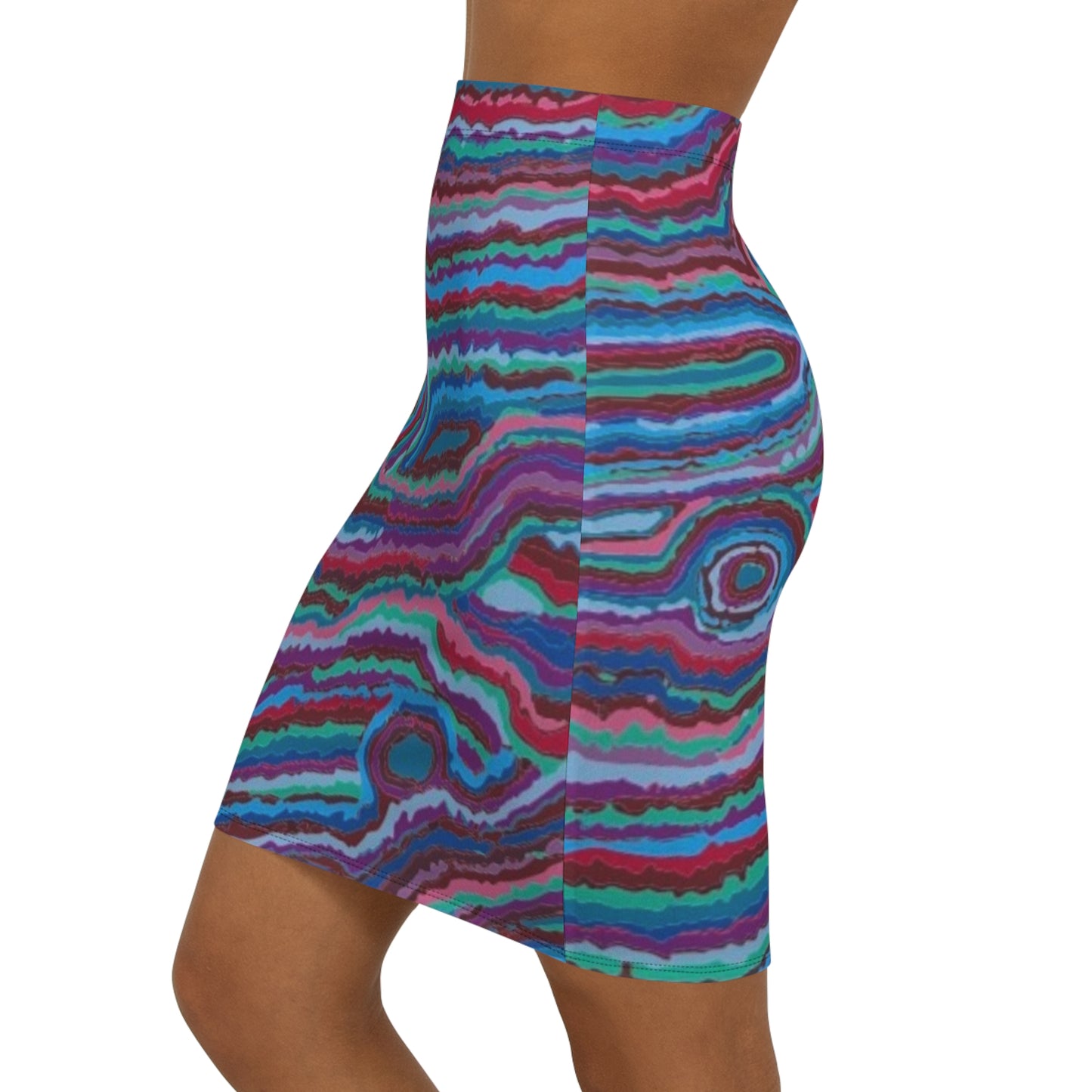 Colorful Abstract Mid-Waist Pencil Skirt | Vibrant Patterned Skirt for Women