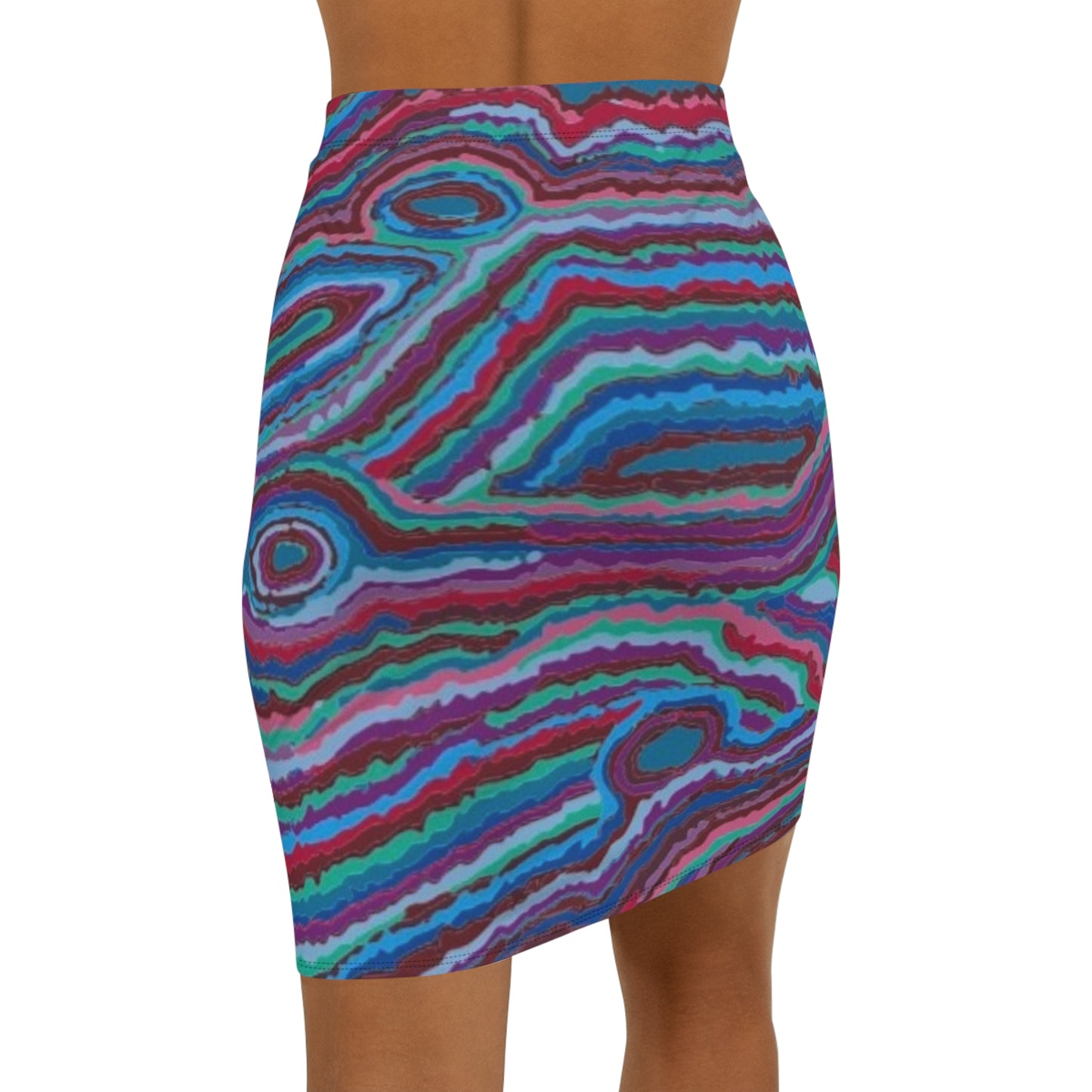 Colorful Abstract Mid-Waist Pencil Skirt | Vibrant Patterned Skirt for Women