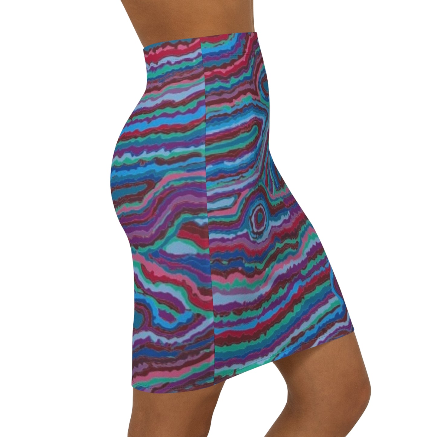 Colorful Abstract Mid-Waist Pencil Skirt | Vibrant Patterned Skirt for Women