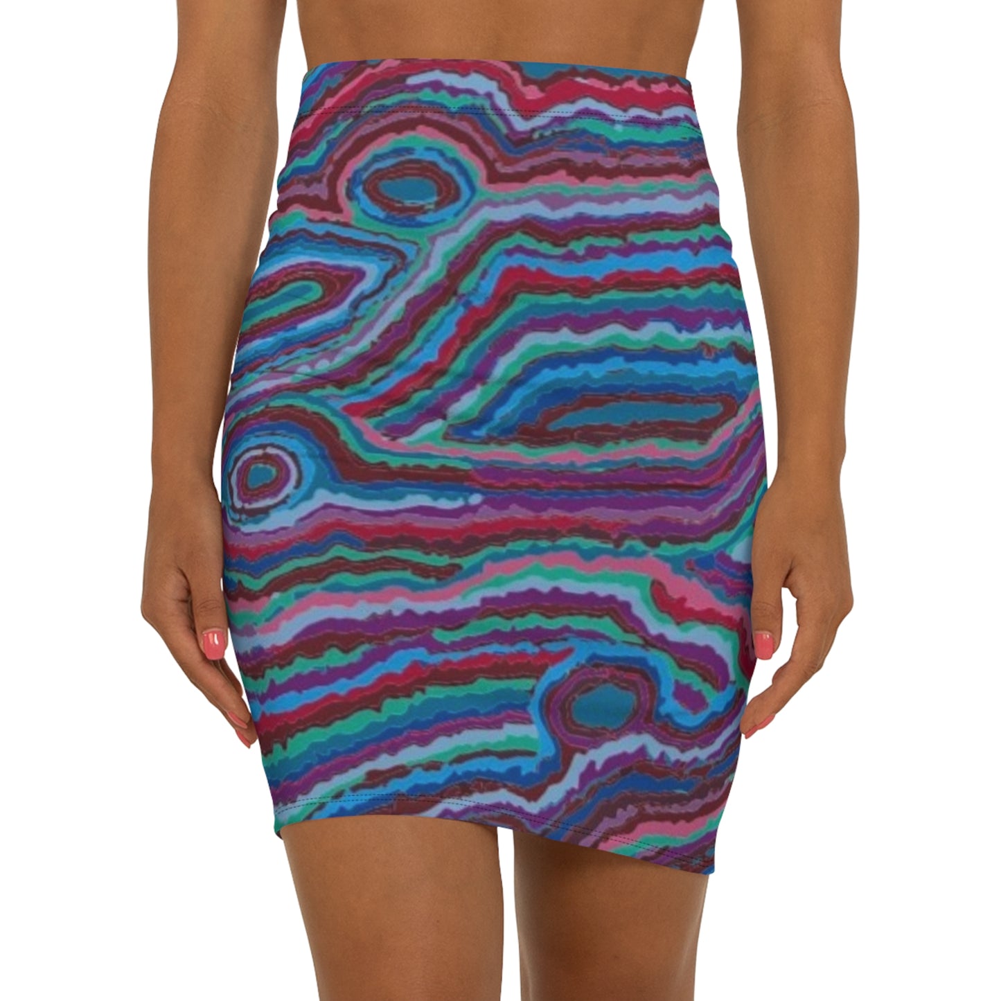 Colorful Abstract Mid-Waist Pencil Skirt | Vibrant Patterned Skirt for Women