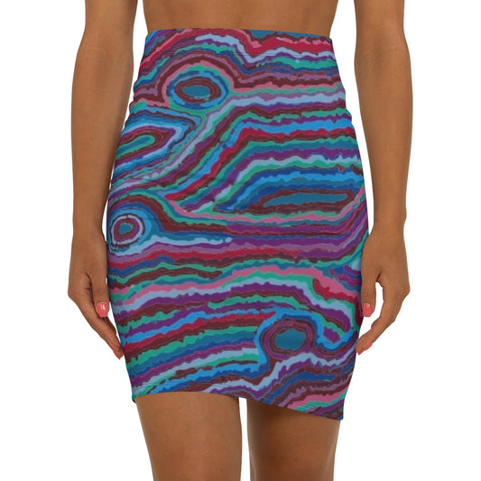 Colorful Abstract Mid-Waist Pencil Skirt | Vibrant Patterned Skirt for Women