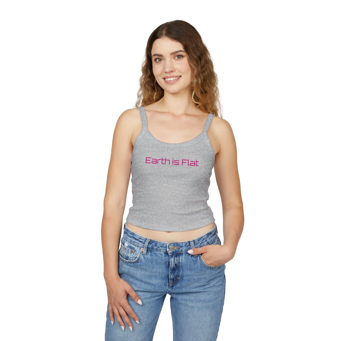 Trendy Women's Spaghetti Strap Tank Top - 'Earth is Flat' Graphic Design