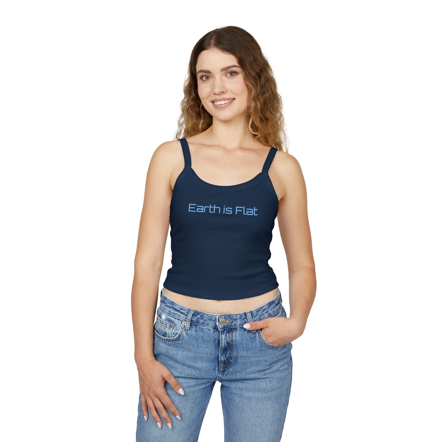Trendy Women's Spaghetti Strap Tank Top - 'Earth is Flat' Graphic Design