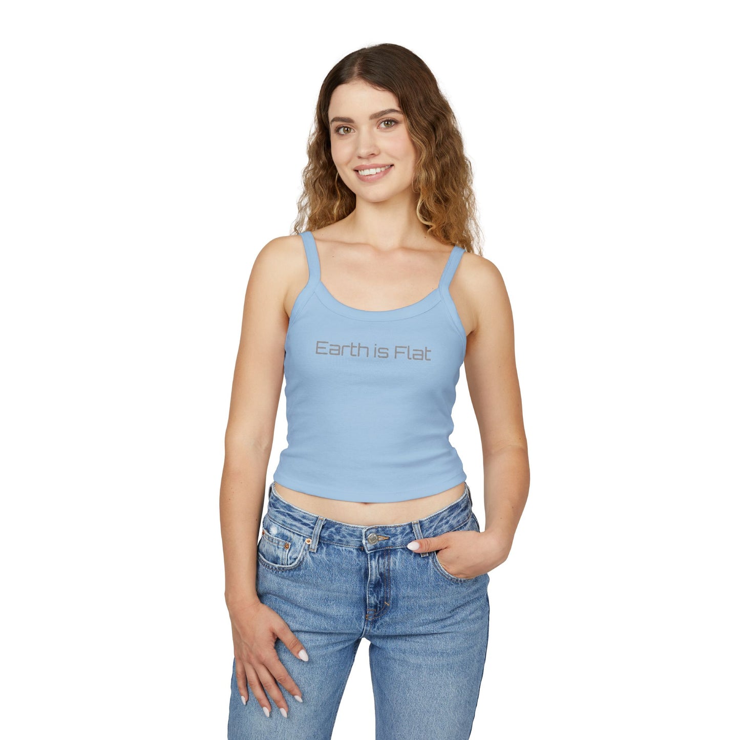 Trendy Women's Spaghetti Strap Tank Top - 'Earth is Flat' Graphic Design